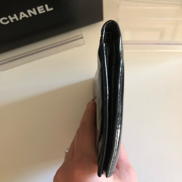 Chanel Wallet Patent Leather Yen Flap Long Bifold Black Silver Hardware CC w/Box - Picture 12 of 13
